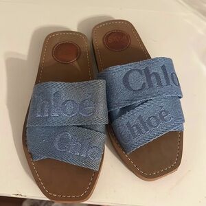 Chloe x High Summer Woody Embroidered Logo Flat Sandals - size 6